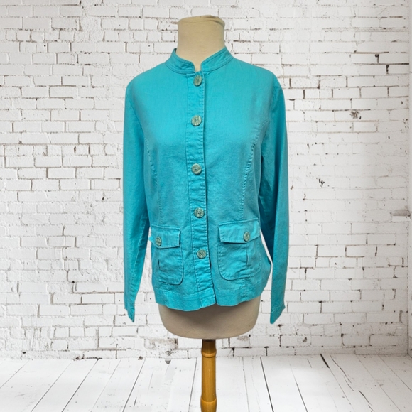 Vintage Fieldgear Women's Turquoise Jacket Button Front Pockets - Picture 1 of 9